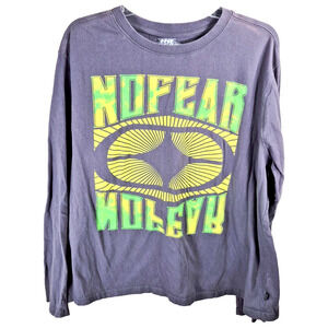 Vintage No Fear Graphic Long-sleeved T-Shirt Grey Size 2XLarge Retro Grunge Logo